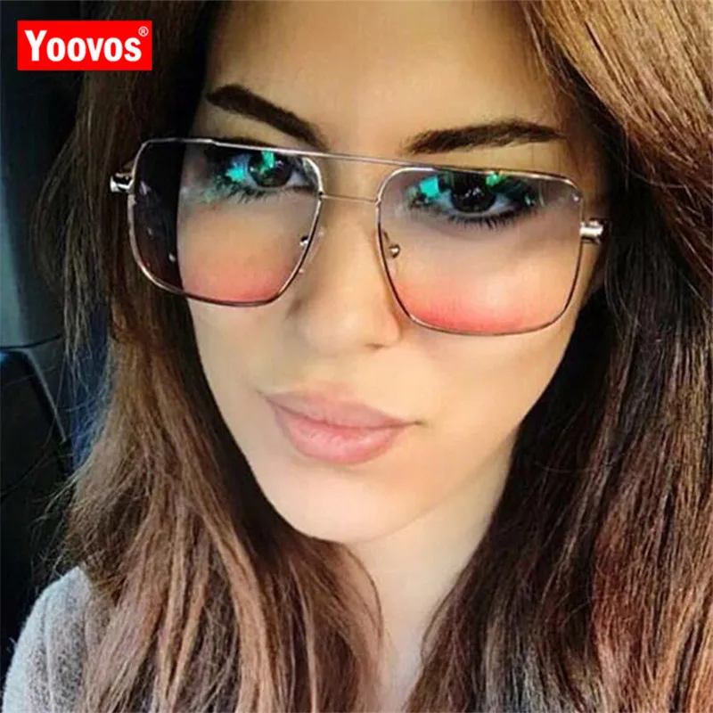 

Yoovos Alloy Vintage Sunglasses Women Metal Double Beam Square Gradient Sun Glasses Mirror UV400 Lunette De Soleil Femme