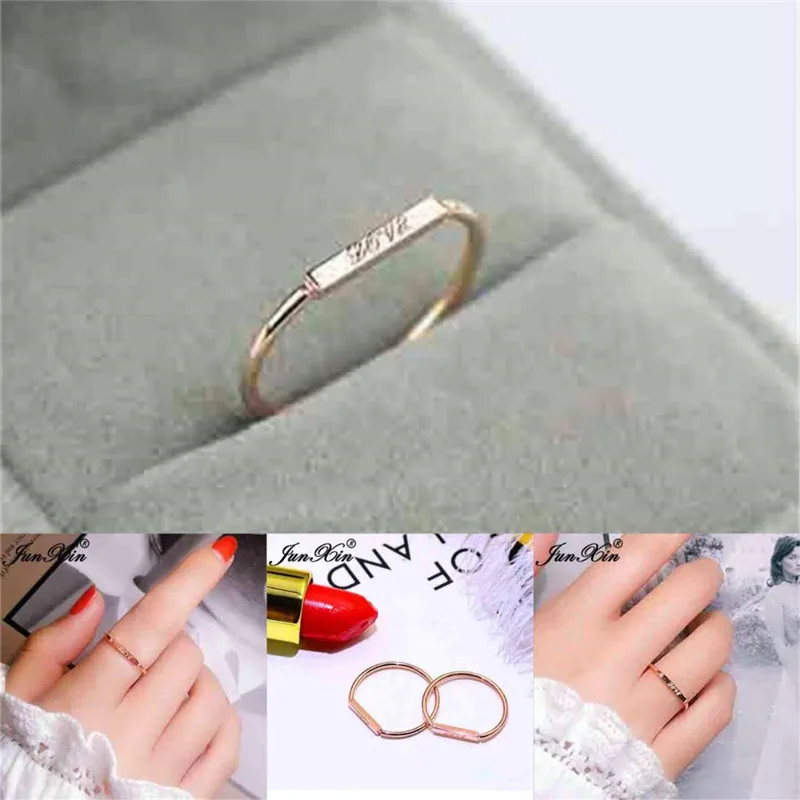 JUNXIN женское кольцо с любовными буквами, титановое кольцо из нержавеющей стали, розовое золото, минималистичное обручальное тонкое кольцо для женщин, подарок