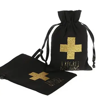 

black I REGRET NOTHIN wedding Bachelorette Hangover recovery Survival kit favor Muslin bags bridal shower party goodie pouches