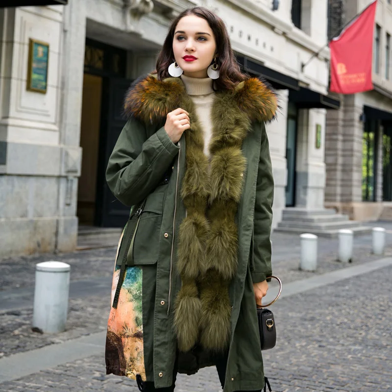 Top Quality Raccoon Fur Collar Hooded Down Coat 2017 Winter New Fashion Womens Thick Warm Down Jacket and Coat