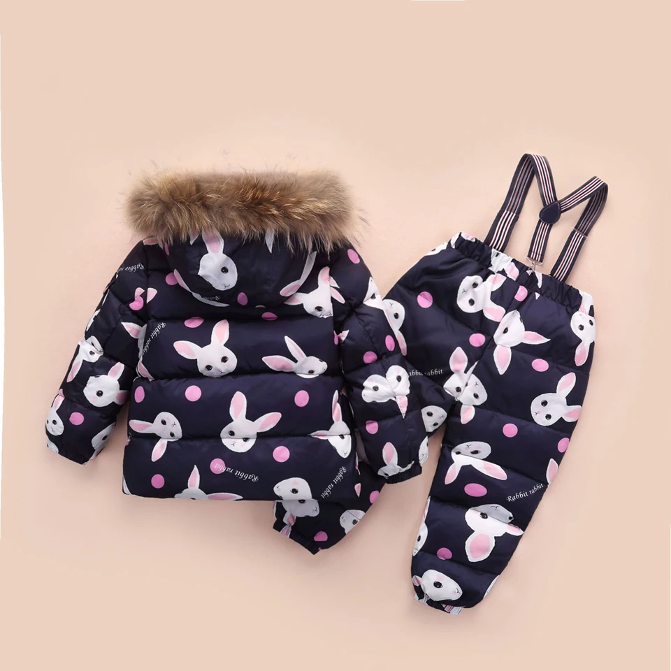 Girls Boy Snowwear Kids Winter Jumpsuit Windproof Waterproof Warm Duck Down Jacket Pants Snowboarding Children Clothing Set Suit