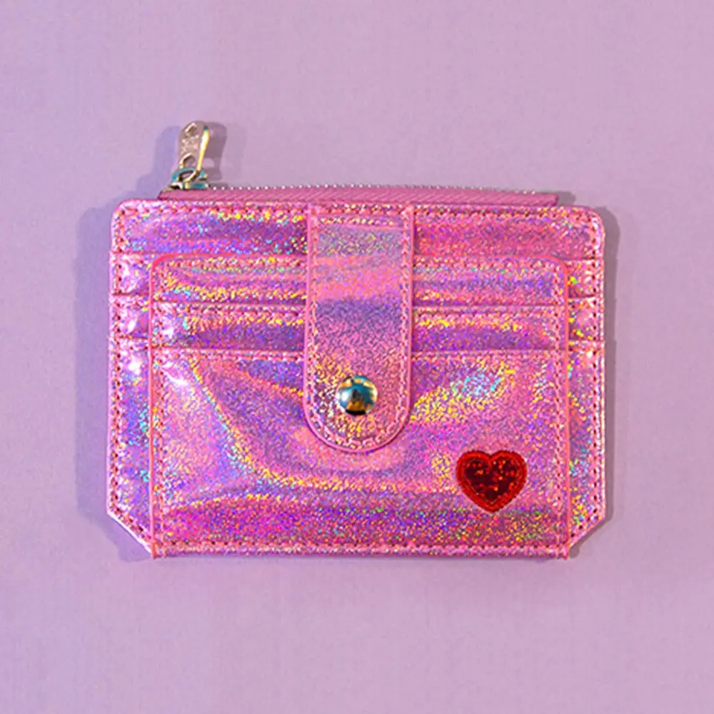 Лазерная блестящая сумка для карт, для девушек, Сумка Для водительских прав, сердце, засов, ID, кредитный держатель для карт чехол, сумки для визиток - Цвет: pink