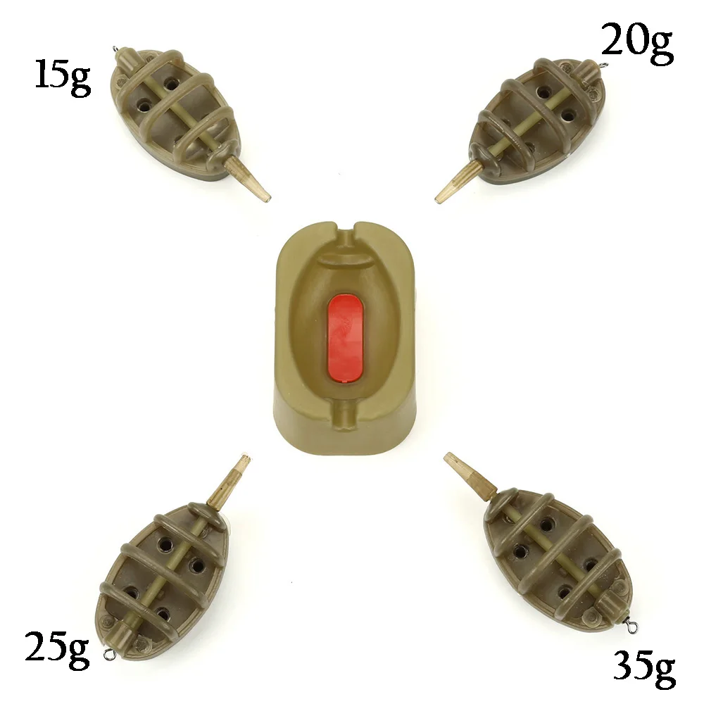 DONQL Инлайн метод Карп Рыболовные катушки, рыболовные катушки 4 кормушки для пресс-форм Набор 15/20/25/35g 30/40/50/60 г Карп Рыболовный грузик из свинца приманки держатель - Цвет: Small size
