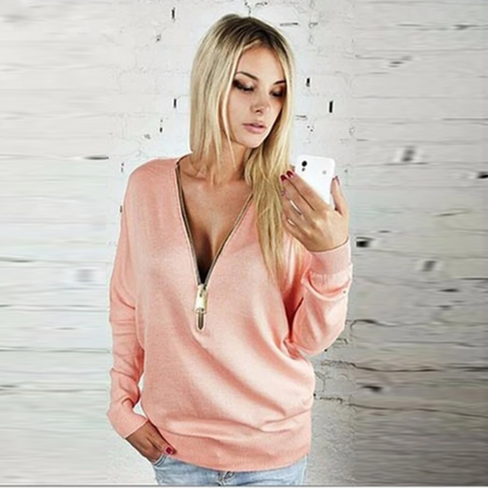 Spring Fashion Women Blouses Long Sleeve Zipper Deep V Neck Casual Sweatshirt Blouse Ladies Shirt Tops Blusas Plus Size Spring Fashion Women Blouses Long Sleeve Zipper Deep V Neck Casual Sweatshirt Blouse Ladies Shirt Tops Blusas Plus Size