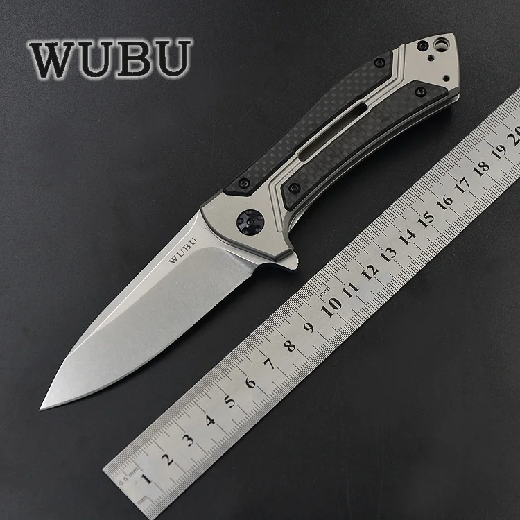 

WUBU 0801CF M390 blade titanium knife handle ceramic ball Bearing tactical flipper folding knife camp outdoor survival knives