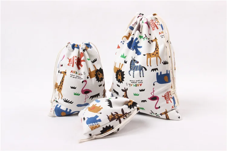 Flamingo Storage Bag Cotton Drawstring Bag Women Travel Shoes Bag Portable Cosmetic Jewelry Gift Pouch Elephant Animals Printing (7)