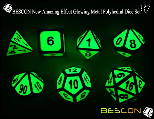 BESCON New Amazing Effect Glowing in the Dark Metal Polyhedral Role Playing RPG Game Dice Set of 7-6