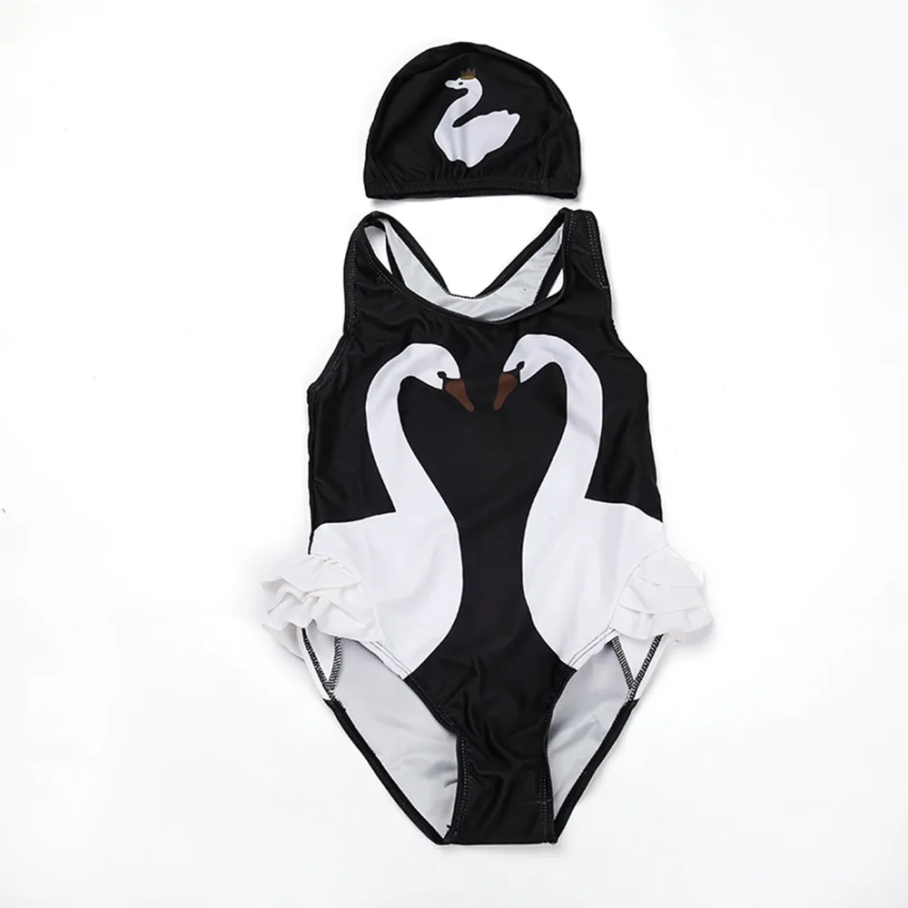 2-12T Girls Swim Dress One Piece Flamingo Swimsuit Girl Swim Rompers With Hat Animal Print Bather UV Baby Flamingo Swim Dress