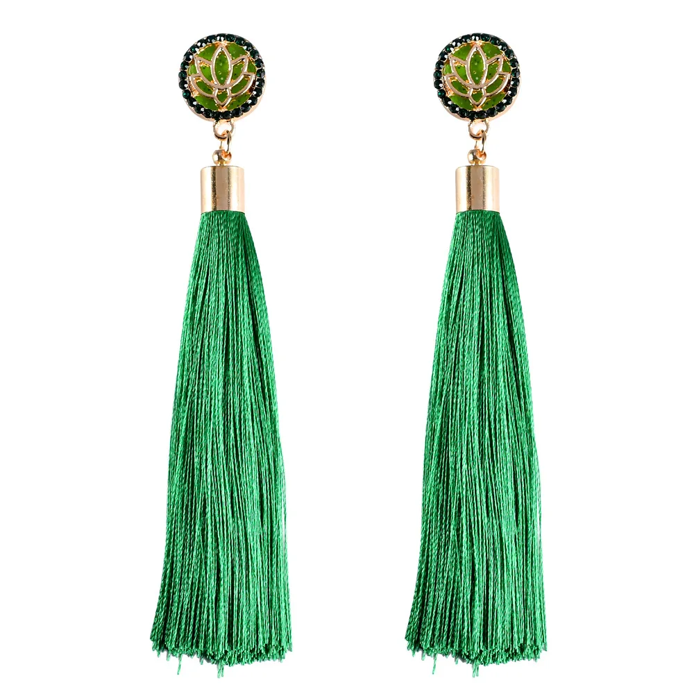 

Fashion Jewelry Good Karma Lotus Flower Long Temperament Alloy Exaggerated Tassel Earrings For Women