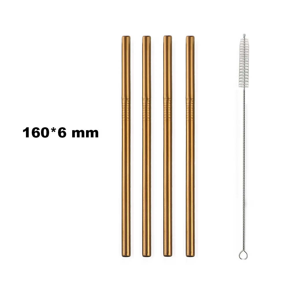 Фруктовые соломинки для сока мини 160 мм короткие из нержавеющей стали c радужным металлические соломинки прямой изгиб многоразовые, для питья маленькие 4 соломы 1 prush - Цвет: Rose 160mmx6mm