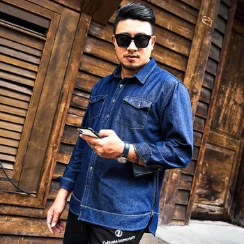 

2019 New Large size L-5XL 6XL Men's Blue Denim shirt Spring Loose Large Lapel Casual Top Suitable for 140 kg Men's clothing