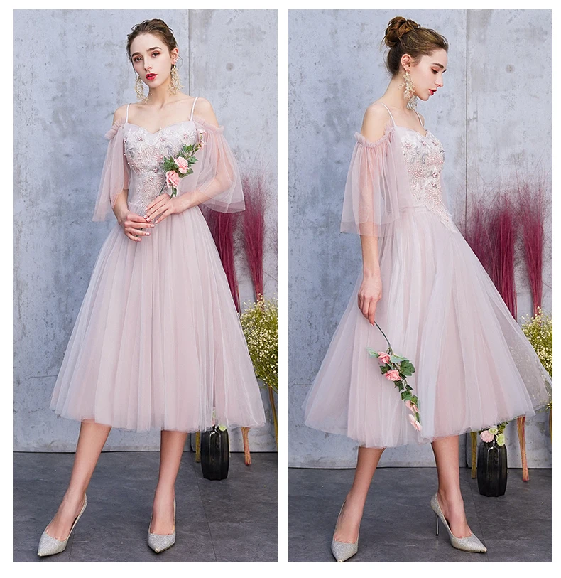 KBS093# серые, розовые вечерние платья для выпускного вечера, новые весенне-летние платья подружки невесты, платье средней длины для сестры, платье для выпускного вечера, короткое