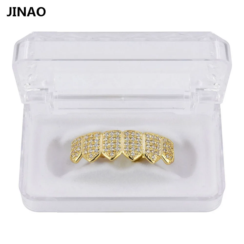 Jinao для хип-хопа зубы Grillz цвет чистого золота покрытием микро Pave CZ камни Топ и нижние грилзы Рот зубы комплект решеток корабль от нас