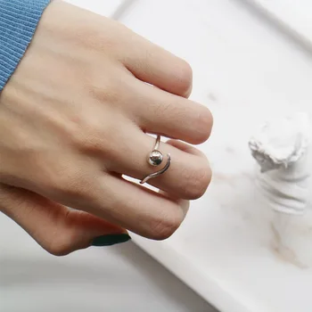 

1pc Authentic S925 Sterling Silver Fine Jewelry Irregular Geometric &Lucky Round Bead ring Open adjust J429