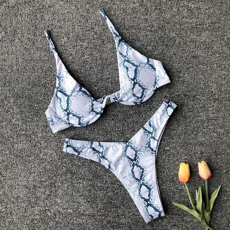 

Beach Swimsuit Comfortable Bikini Swimming Ladies Separated Padded Sexy Snakeskin Printed Trunks Women's Stylish
