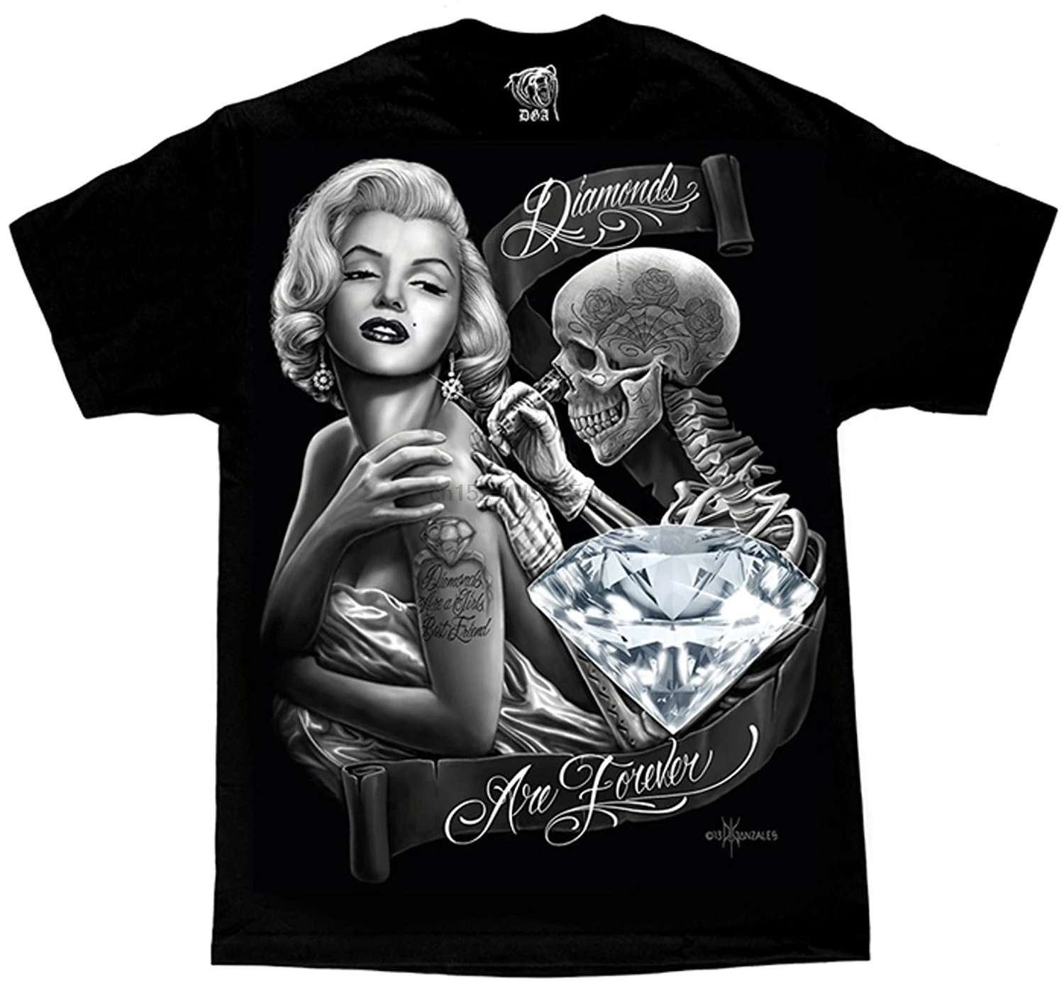 

Marilyn Monroe Diamonds Tattoo Skeleton Dga Art David Gonzales Men& T Shirt