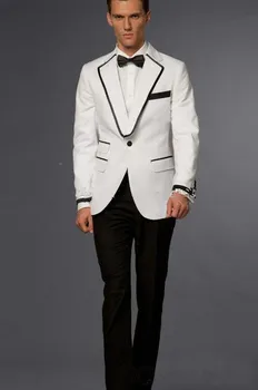 

2016 New Custom Design One Button White Groom Tuxedos Best Man Groomsmen Men Wedding Suits (Jacket+Pant+Tie)