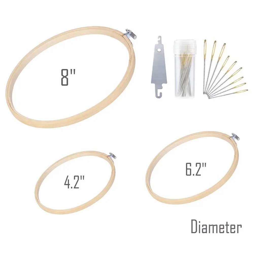 10 шт., 3 размера, Набор для вышивания, бамбуковое кольцо для вышивания крестиком(4,2 дюйма, 6,2 дюйма, 8 дюймов