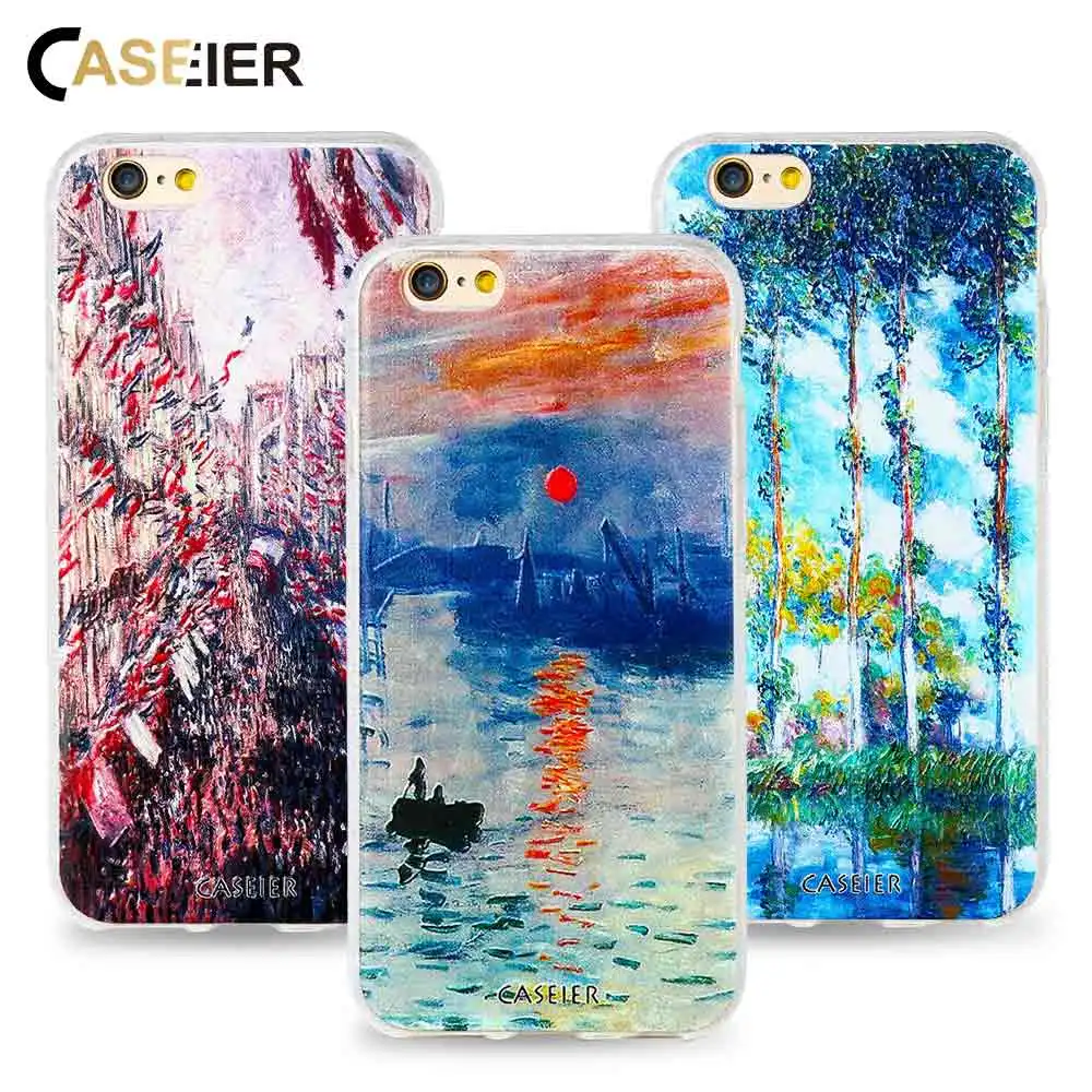 

CASEIER Phone Case For iPhone 7 6 6s Plus 5 SE Soft TPU Ultra-thin Monet Print Cover For Samsung S6 S7 Edge Silicone Phone Shell