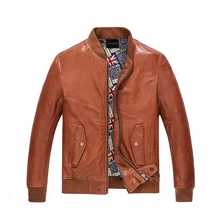 WANGZONGSHUN001 кожаная куртка мужская повседневная одежда короткая модная куртка Авиатор из овчины повседневная куртка оранжевого цвета T32