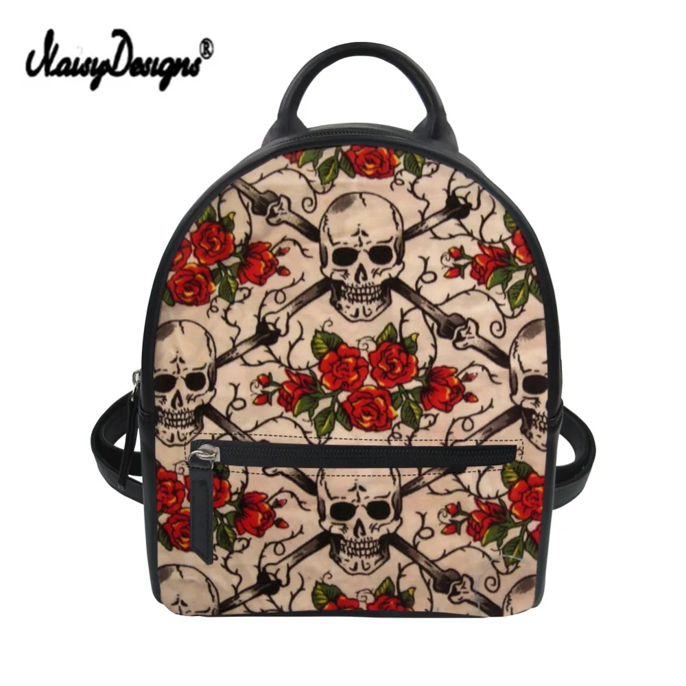 

Drop Shipping Women PU Leather Mini Backpacks Unisex 3D Skull Rose Printing Laptop For Boys Men Punk European Mujer Custom Bag