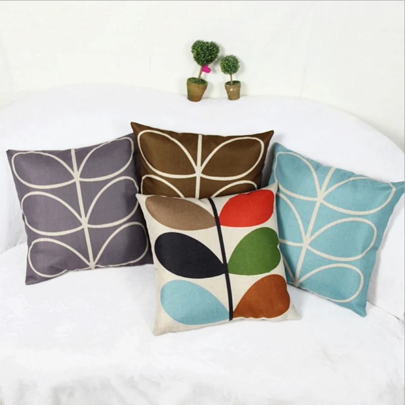 

Cushion cover Color line clover pattern linen/cotton pillow case geometry design Home decorative pillow cover seat cushion case