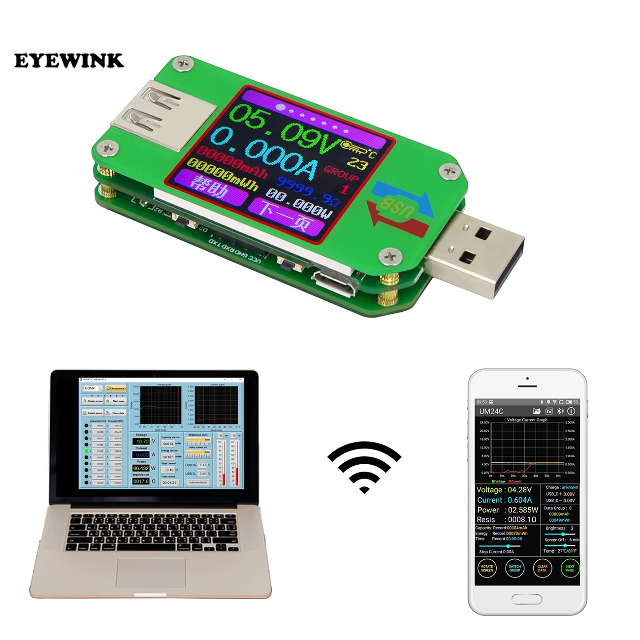 UM24 UM24C Color LCD Display Type-C Power Capacity Detector Voltmeter Ammeter UM24 UM24C Color LCD Display Type-C Power Capacity Detector Voltmeter Ammeter