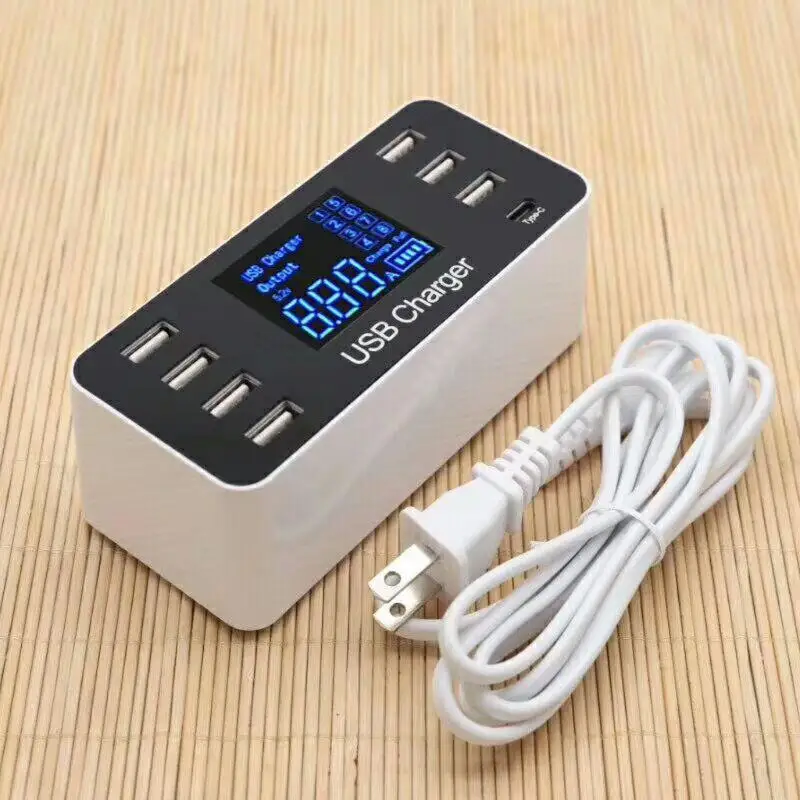 DSstyles 8 ميناء USB نوع C 5 V/8A شاحن مقبس مع الجهد الحالي شاشة الكريستال السائل ل الذكية المحمول هاتف لوحي PC