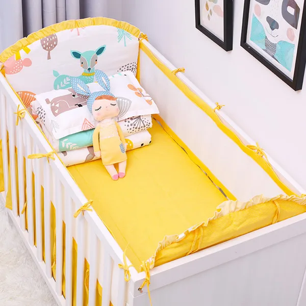 5Pcs/Set Breathable Summer Baby Bedding Bumpers Collision Half Around baby crib bumper set Cotton Printing Mesh Safety Rails