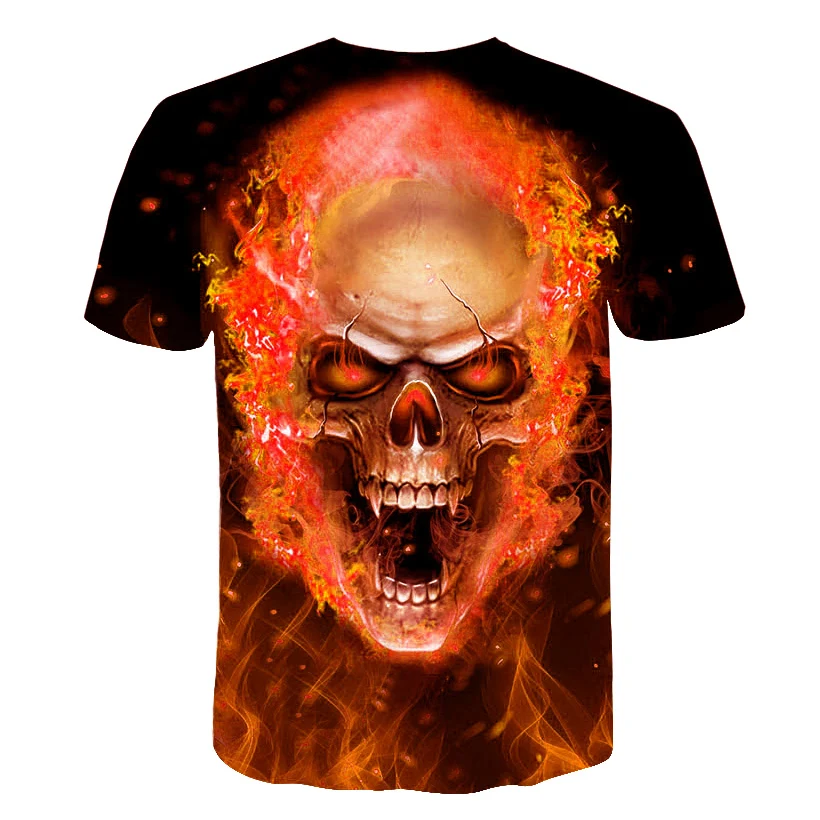 Baru Fashion Oranye Flame Skull T Shirt 