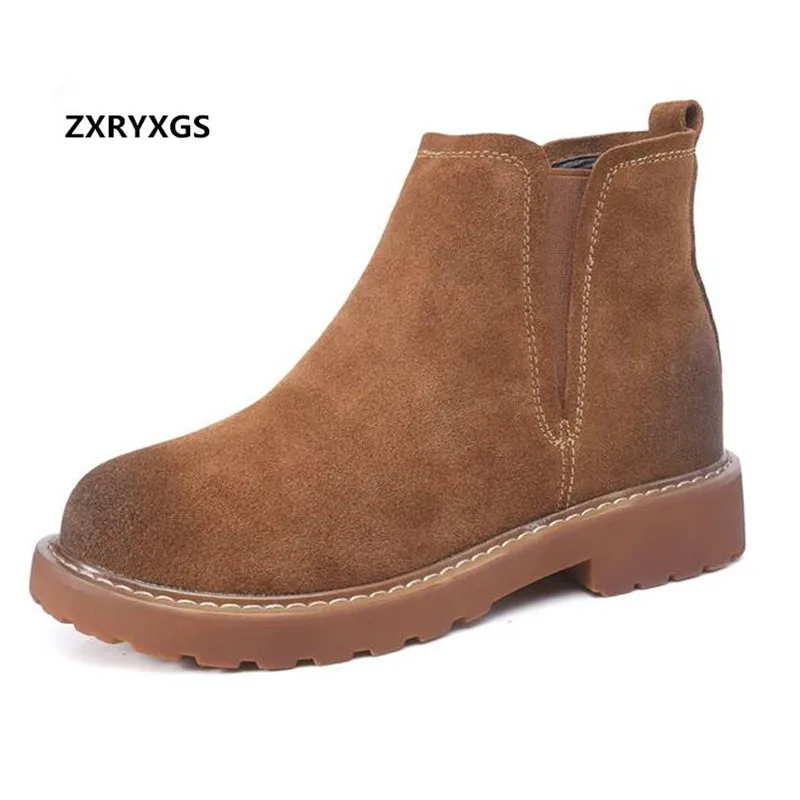 

2018 New Fashion Autumn and Winter Matter Cowhide Leather Boots Martin Boots Women Shoes Flat Non-slip Soft Comfort Ankle Boots