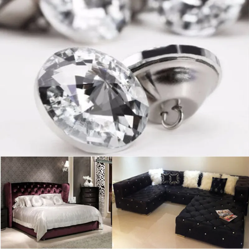 Free Shipping 10pcs/30Pcs 25mm Crystal Rhinestone Diamond Shape Round Buttons Tufting Sofa