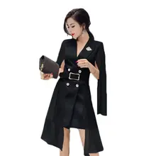 Capa chal moda señoras Blazer vestido con cinturón traje chaqueta mujer 2019 nuevo atractivo coreano chaqueta Blazer largo blanco Tops f373(China)