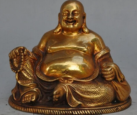 

bi003167 Details about 6" chinese buddhism temple bronze gilt happy Laugh wealth Maitreya Buddha statue