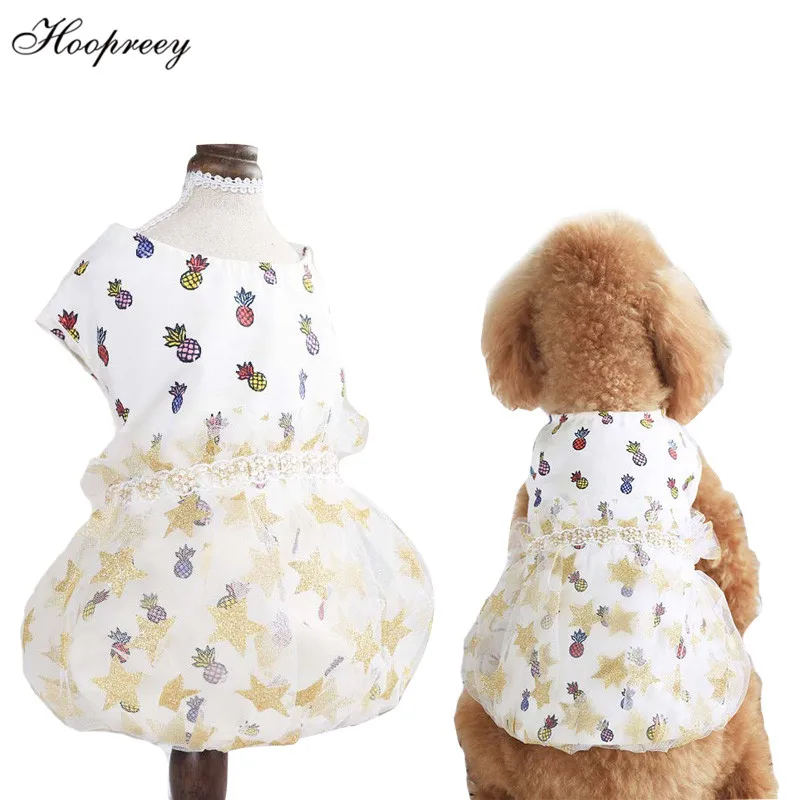 

New Summer Puppy Dog Clothes Elegant Dog Cat Dress Lace Pineapple Print Princess Pet Tutu Skirt Chihuahua Poodle Pet Clothes 20E