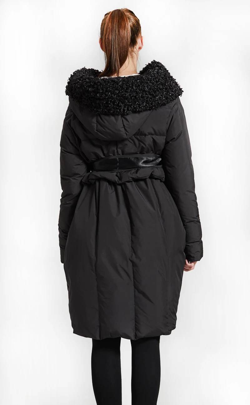 Фирменный дизайн, зимний женский пуховик, шикарный плащ, пуховик на утином пуху, женская теплая куртка с воротником из овечьего меха AO734