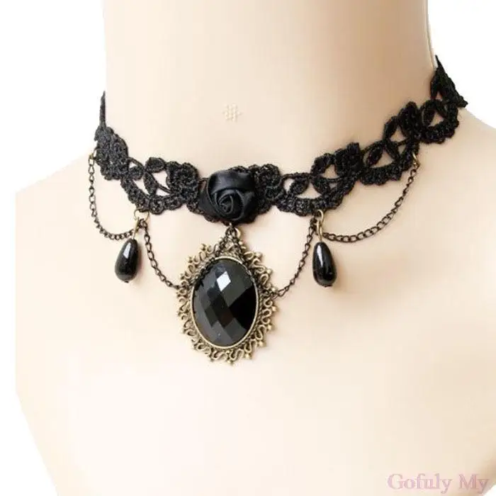 

Gofuly New Fashion Girl Handmade Gothic Retro Vintage Lace Collar Choker Necklace Christmas Gift