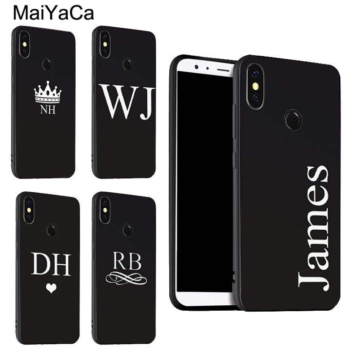 

MaiYaCa Personalised Initials Name Black Phone Cover For Xiaomi Redmi K20 6 S2 4X 5Plus Note 7 5 Pro 5A Mi 6 9 8 6X A2 MAX 2 3