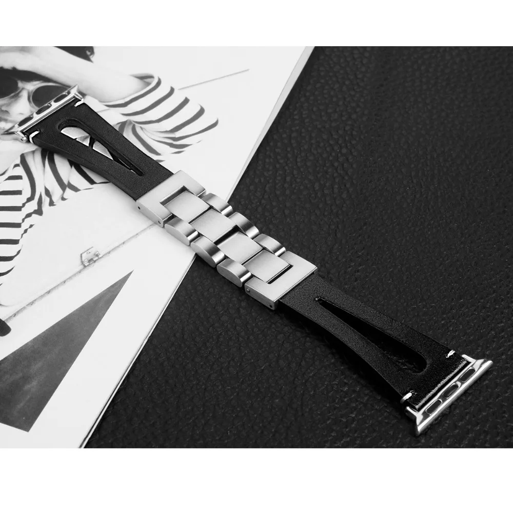 Черный кожаный ремешок для часов Bemorcabo Apple Watch 3 2 1 серия 42 мм 38 аксессуары