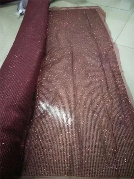 

Pretty design Dark red Printed glued glitter net Lace Fabric H-181071 Glued Glitter tulle fabric for beautiful dress