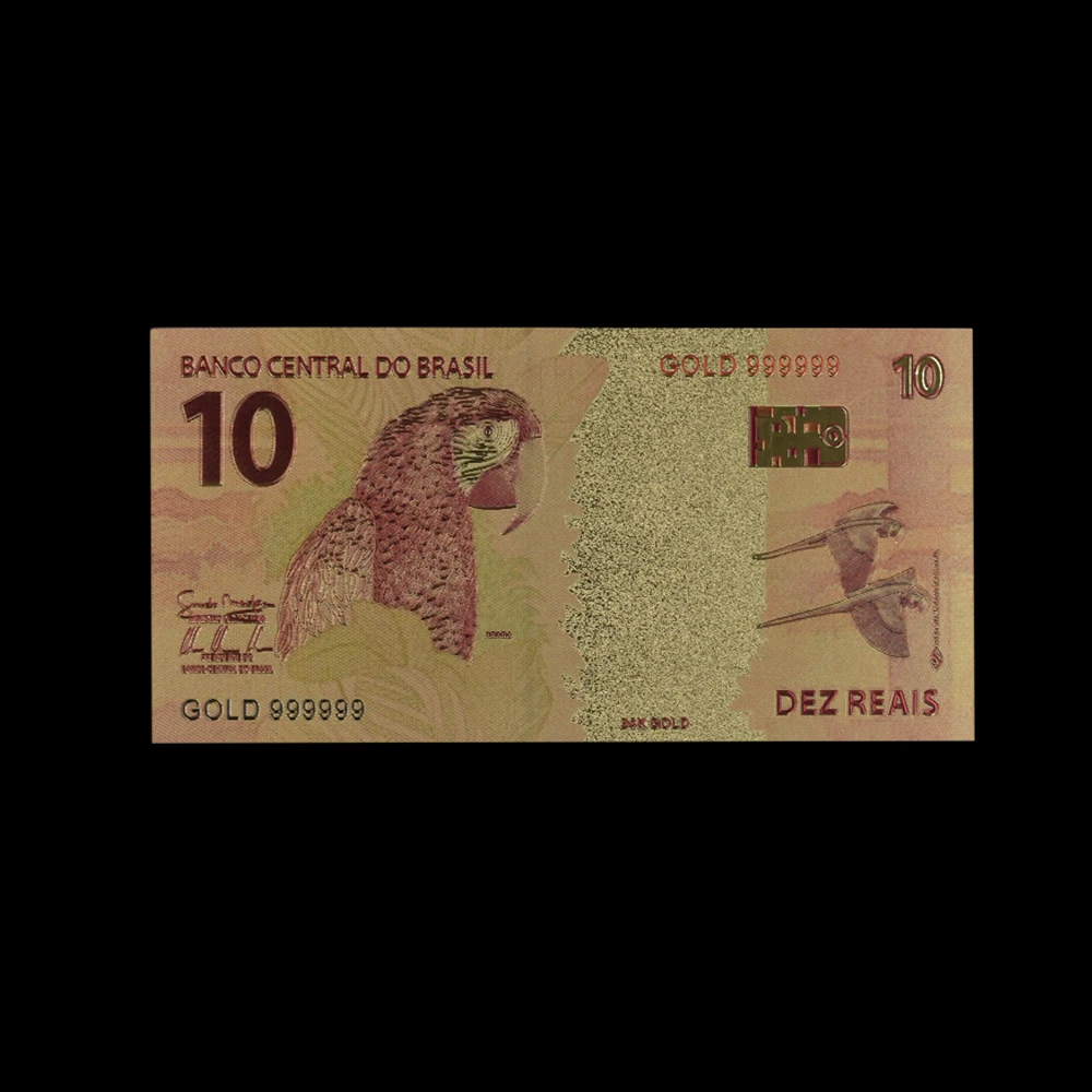 10 шт./лот, бутик, хорошие бразильские золотые банкноты, 10 Reais, бумага для банкнот, цветная, 24 k, позолоченная копия денег, коллекция