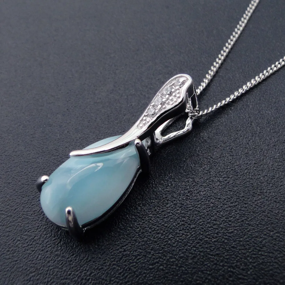 Natural Larimar 100% 925 Sterling Silver Pendant Water Drop Shape Genuine Stone Charm Pendant for Women Gift without Chain