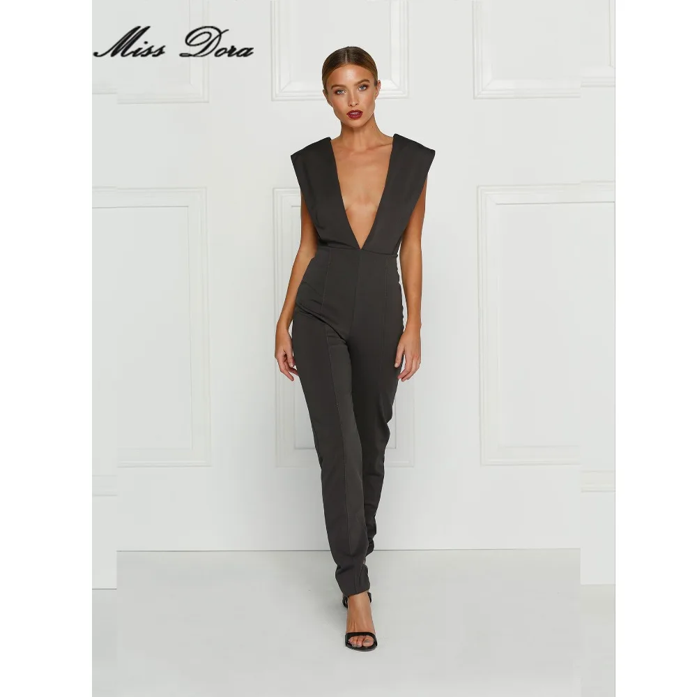 2016 new winter Gray black olive Deep v neck bodycon romper Autumn