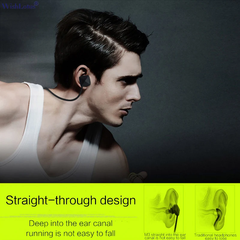Wishlotus M3 Menjalankan Sport Bluetooth Earphone Nirkabel In-Ear Earphone Binaural Stereo Handphone Umum Bluetooth 4.1