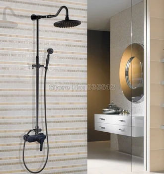 

Rain Shower Faucet Set Oil Rubbed Bronze Wall Mounted Bathroom Mixer Tap with Handheld Shower Head + 8" Round Shower Head Whg654