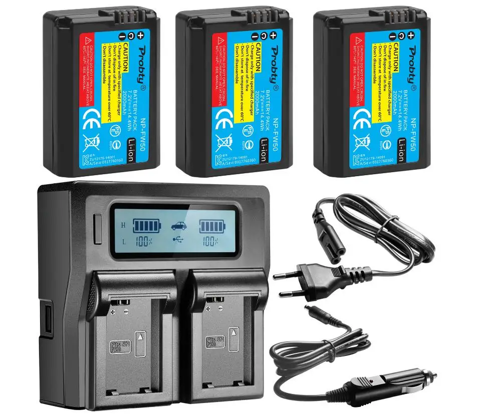 Аккумулятор для камеры sony NP-FW50 NP FW50+ быстрое ЖК-зарядное устройство для sony Alpha a6500 a6300 a6000 a5000 a3000 NEX-3 a7R a7S NEX-7 - Цвет: 3BatteryWithCharger