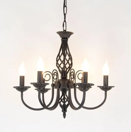 Vintage-Wrought-Iron-Chandelier-E14-Candle-Light-Lamp-Black-White-Metal-Lighting-Fixture