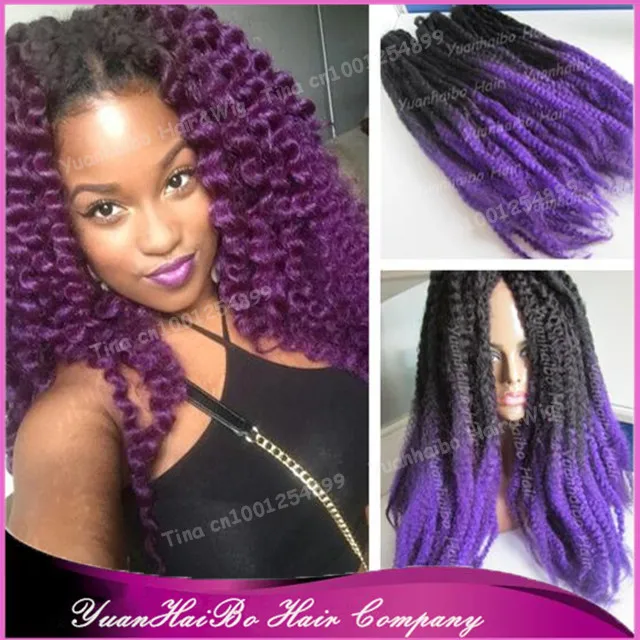 Stock 20 Fold Two Tone Black Purple Kinky Twists Synthetic Ombre