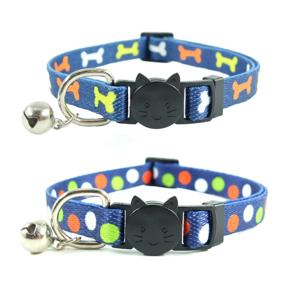 

XPangle Cat Collar with Bell Breakaway Safety Buckle Quick Release Dots Bones Collars for Cats Puppies Kitty Accessories 2PCS