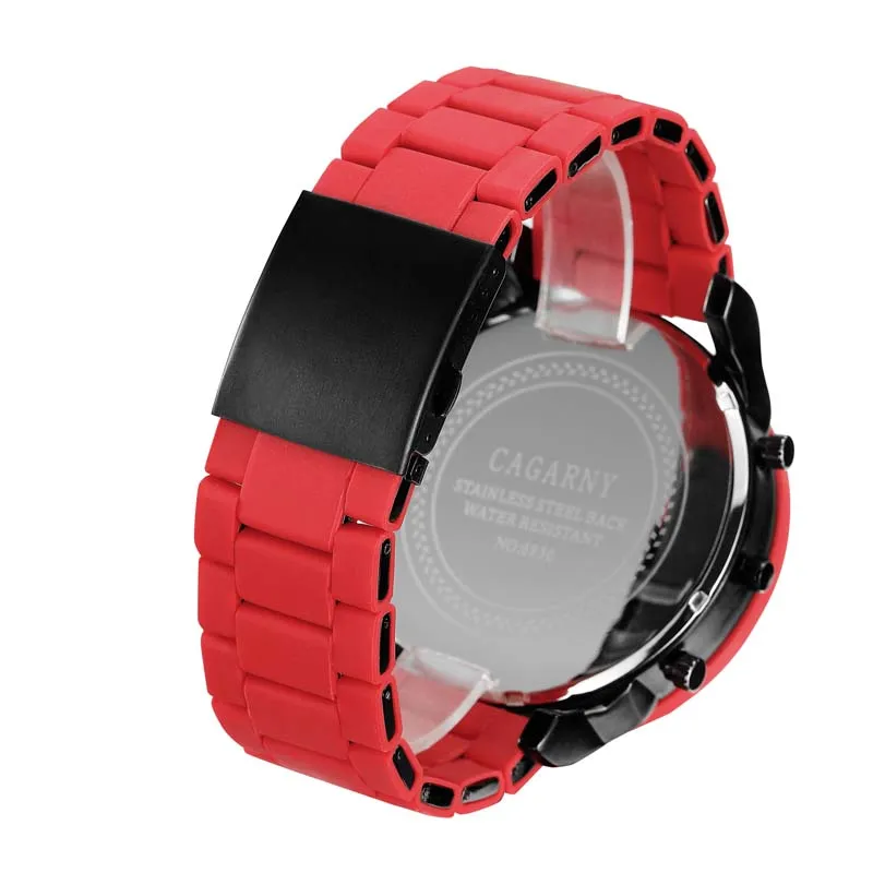  Quartz Watch For Men Luxury Cagarny Cool Big Case Red Silicone Steel Band Sports Wristwatch Man Mil